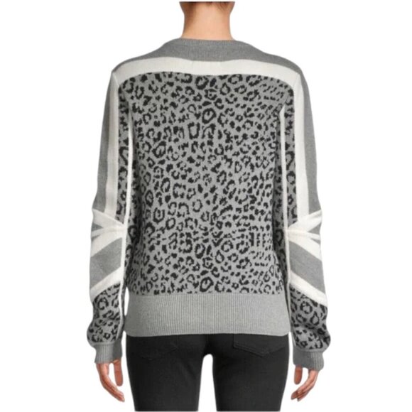 Current Elliott Duvall Leopard Animal Print Cashmere Blend Crew Neck Sweater - Picture 3 of 11